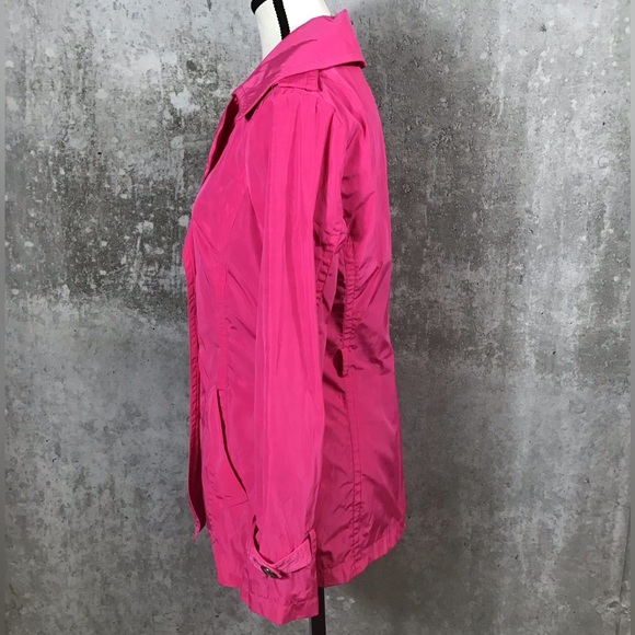 Trina Turk Womens Short Trench Coat Size S Hot Pink Double Breasted Belted Chic - Picture 7 of 16